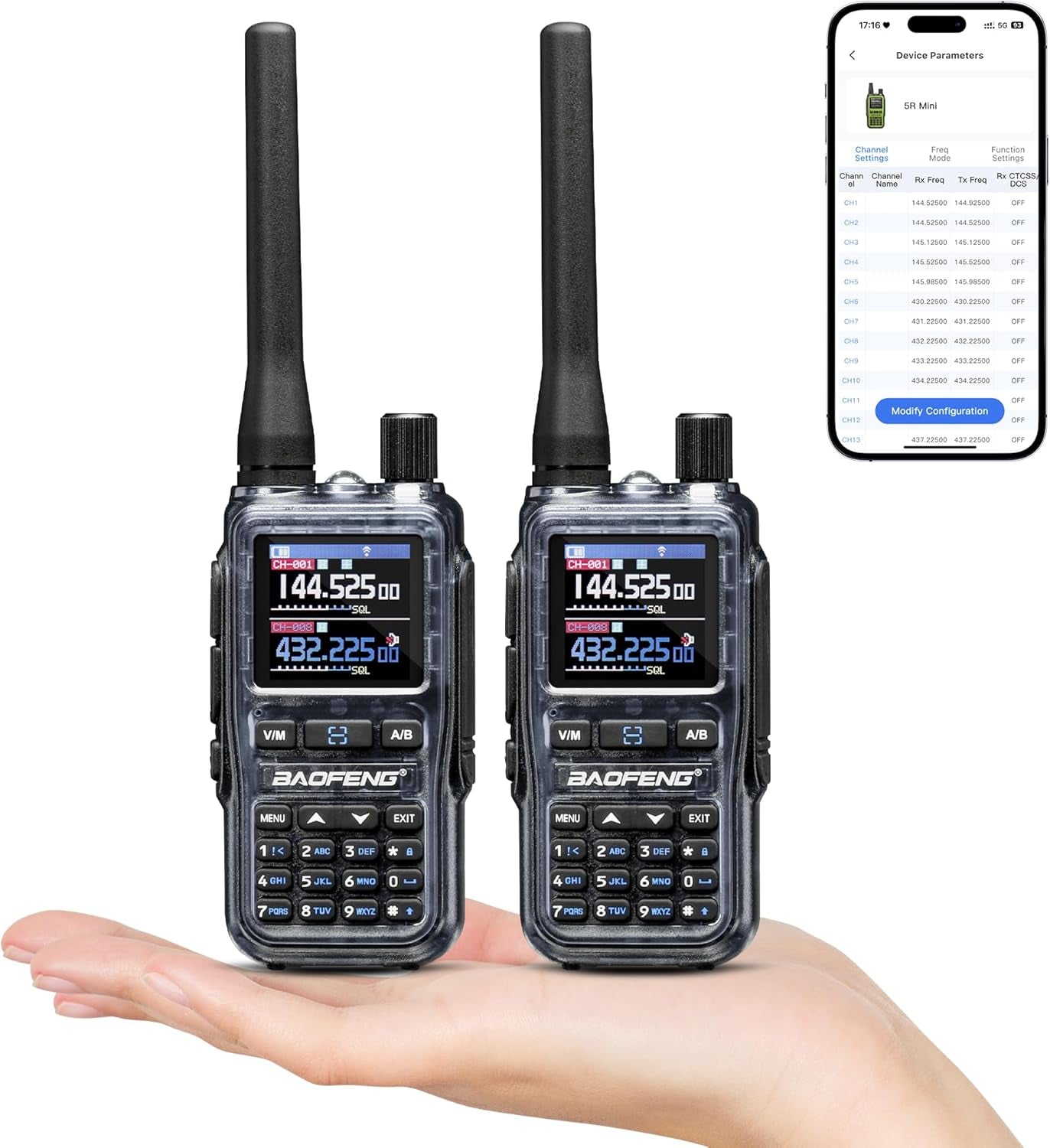 UV-5R Mini UHF VHF Ham Radio Handheld, BT APP Programming, Dual PTT, USB-C Charging, 999CH, NOAA FM Aviation Receiver, Pocket Walkie Talkie for Outdoor, Emergency, Backup, Ghost Blue [2Packs]