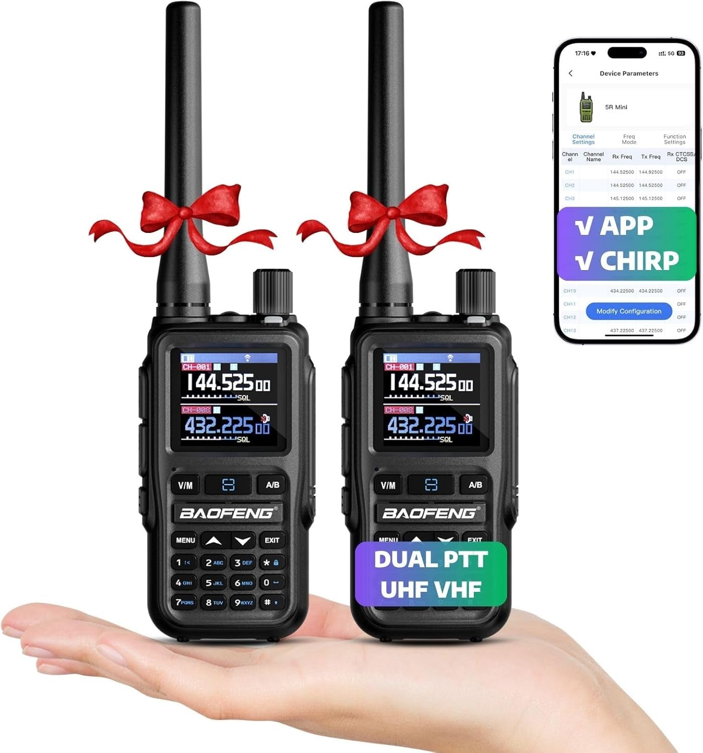 UV-5R Mini Ham Radio Handheld, APP Programming, Dual Band, Dual PTT, USB-C Charging, 999CH, NOAA FM Aviation Receiver, UHF VHF Pocket Walkie Talkie for Outdoor, Emergency, Grey [2Packs]
