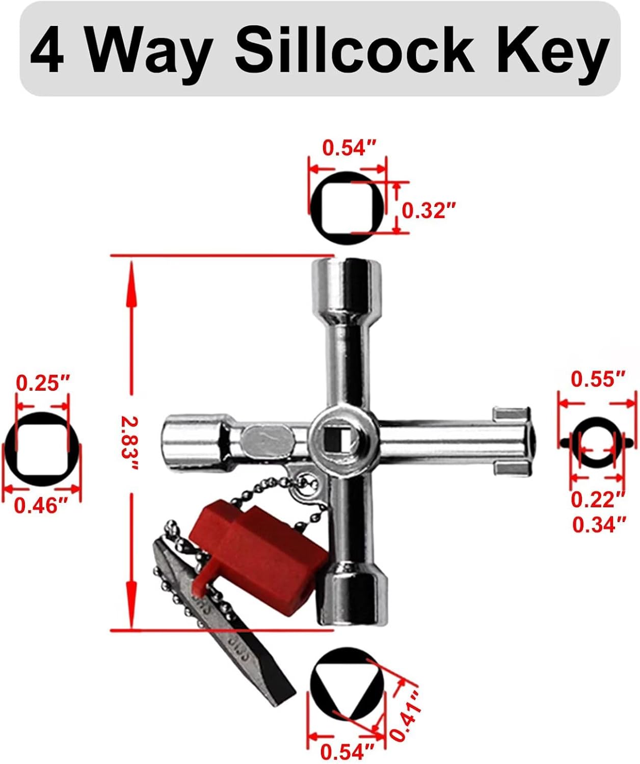 4 Way Sillcock Key Set, Equipped with Bits,Multi Functional Water Key, Cross Key,Water Shut off Tool, Water Spigot Key, Suitable for Valve, Faucet and Spigots, Pack of 2