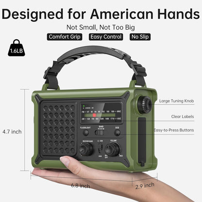 Ultimate Solar-Powered Emergency Radio with 12000mAh Battery, AM/FM/NOAA Reception, SOS Alarm, and Dual LED Flashlight for All Your Outdoor Adventures