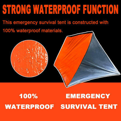 Emergency 2-Person Orange & Gray Survival Tent with Whistle & Paracord, Storm & Tornado Shelter, Tactical for Camping & Survival Kit