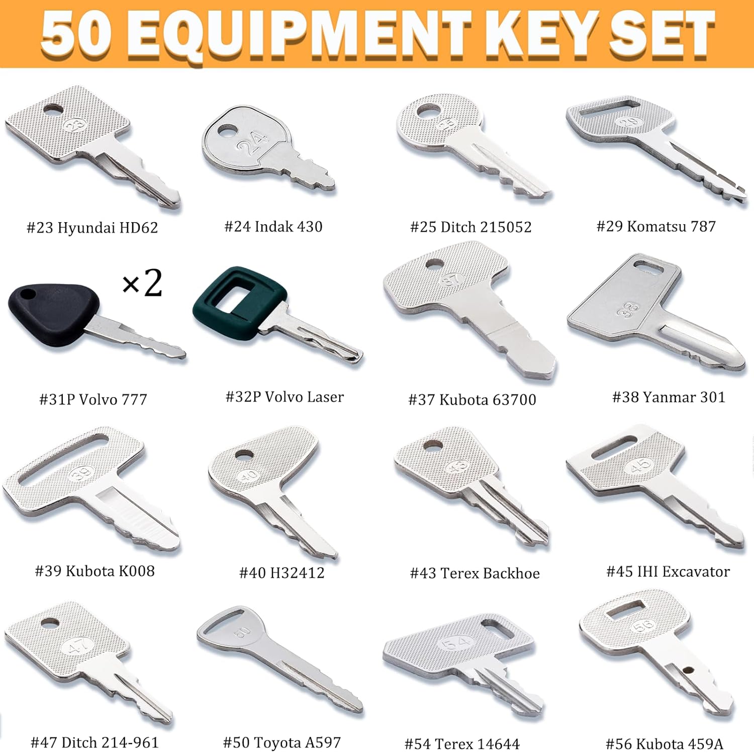 Unlock Efficiency with Our 50-Piece Heavy Equipment Key Master Set - Compatible with CAT, John Deere, Komatsu, and More!