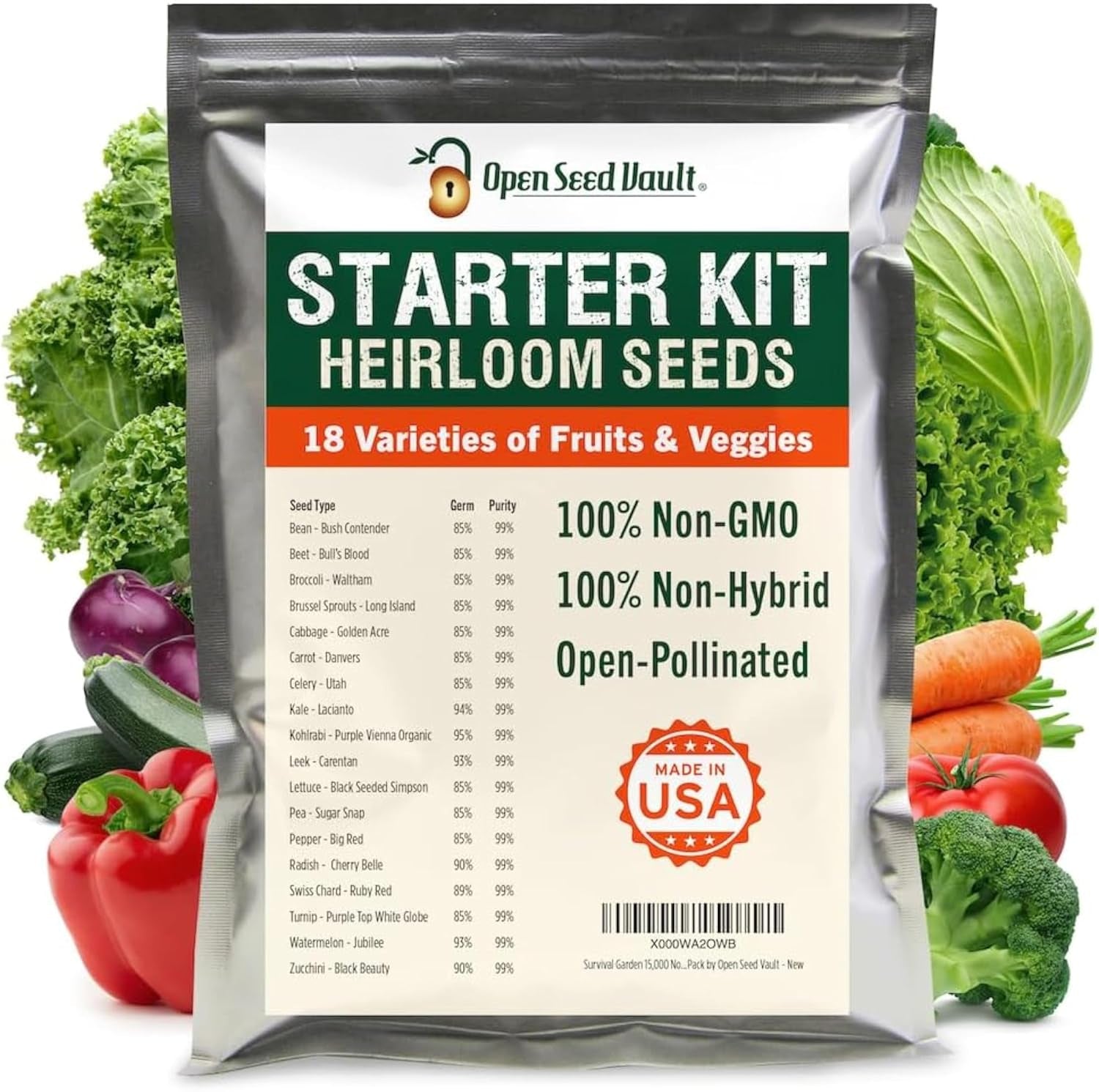 15,000 Heirloom Seeds Non GMO Vegetable and Fruit Seeds for Planting Outdoor & Indoor - 18 Variety Pack of Survival Garden Seeds