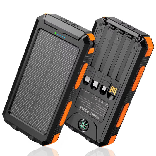20000Mah Solar Power Bank Type-C 12W Fast Charging Compatible for Iphone Portable Charger with SOS Flashlight for Outdoor Use (Orange)