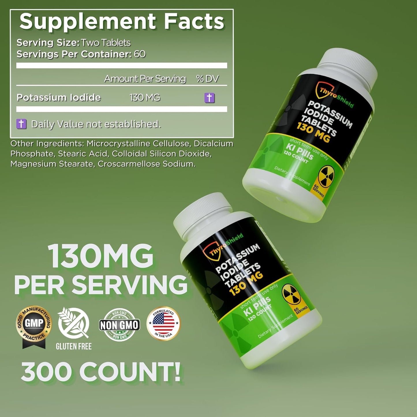 Potassium Iodide Tablets 130 Mg | 300Ct Iodine Tablets for Radiation Exposure - Potassium Iodine Pills - YODO Naciente - KI Pills - Made in USA -