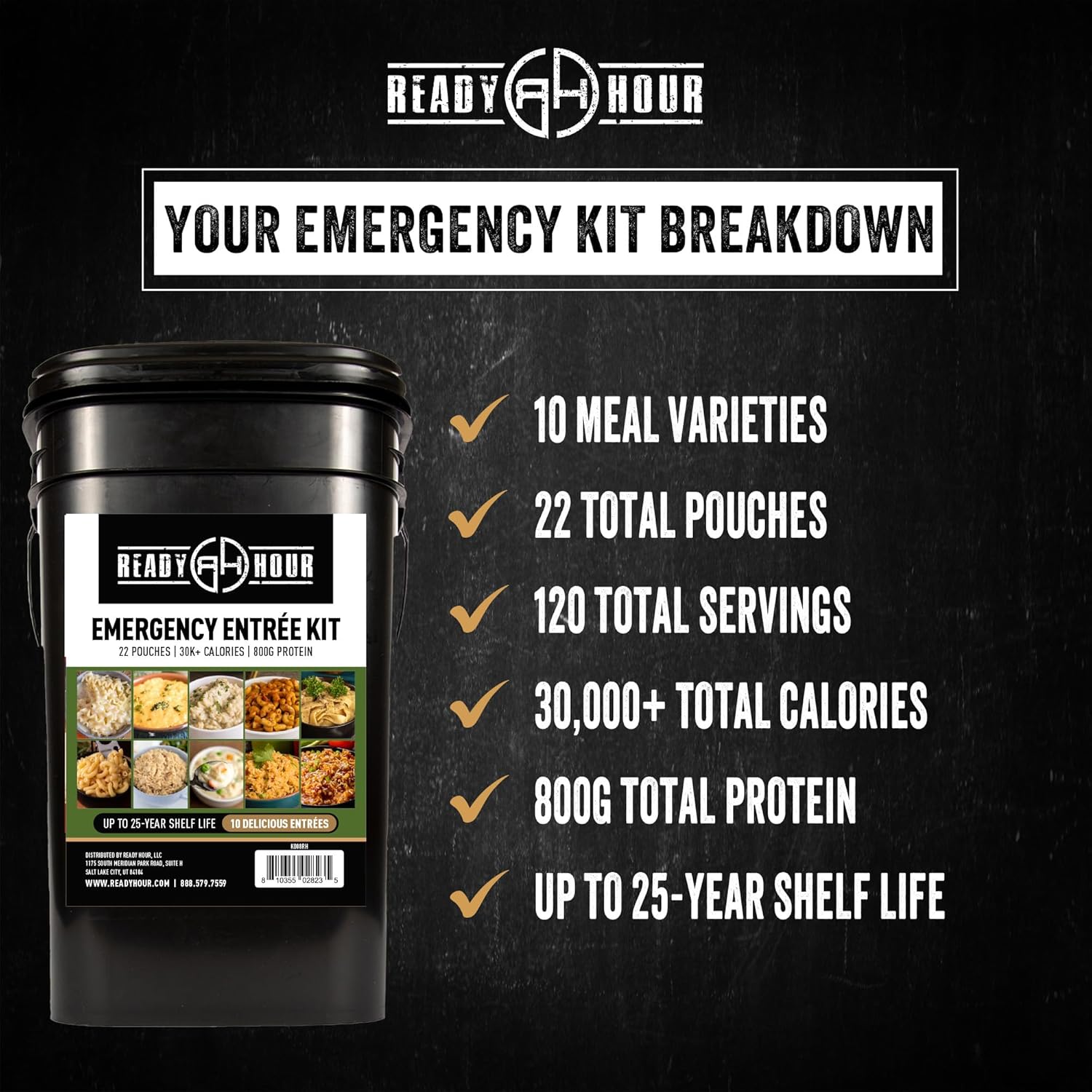 120 Serving Entree Bucket-Freeze Dried Emergency Food Supply-Survival Meals with Long Shelf Life-Prepper Essentials for Disaster, Camping, Hiking, or Outdoor Use