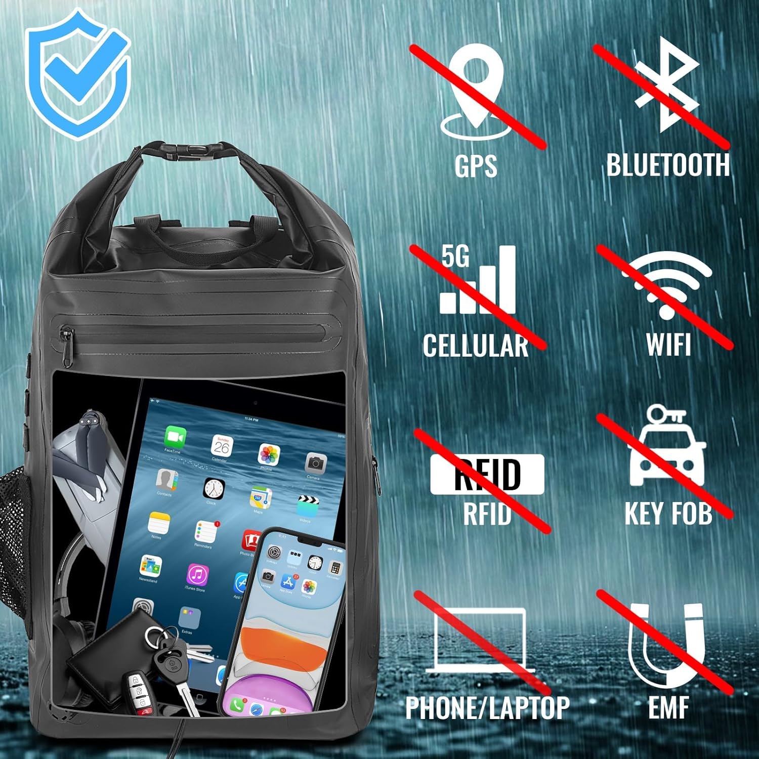 Faraday Travel Backpack Dry Bag - EMP Proof Military Grade, 30L Sports Outdoor Bag - Waterproof, RFID Signal Blocking, Protect against Tracking, Spying & Hackings for Travel/Work