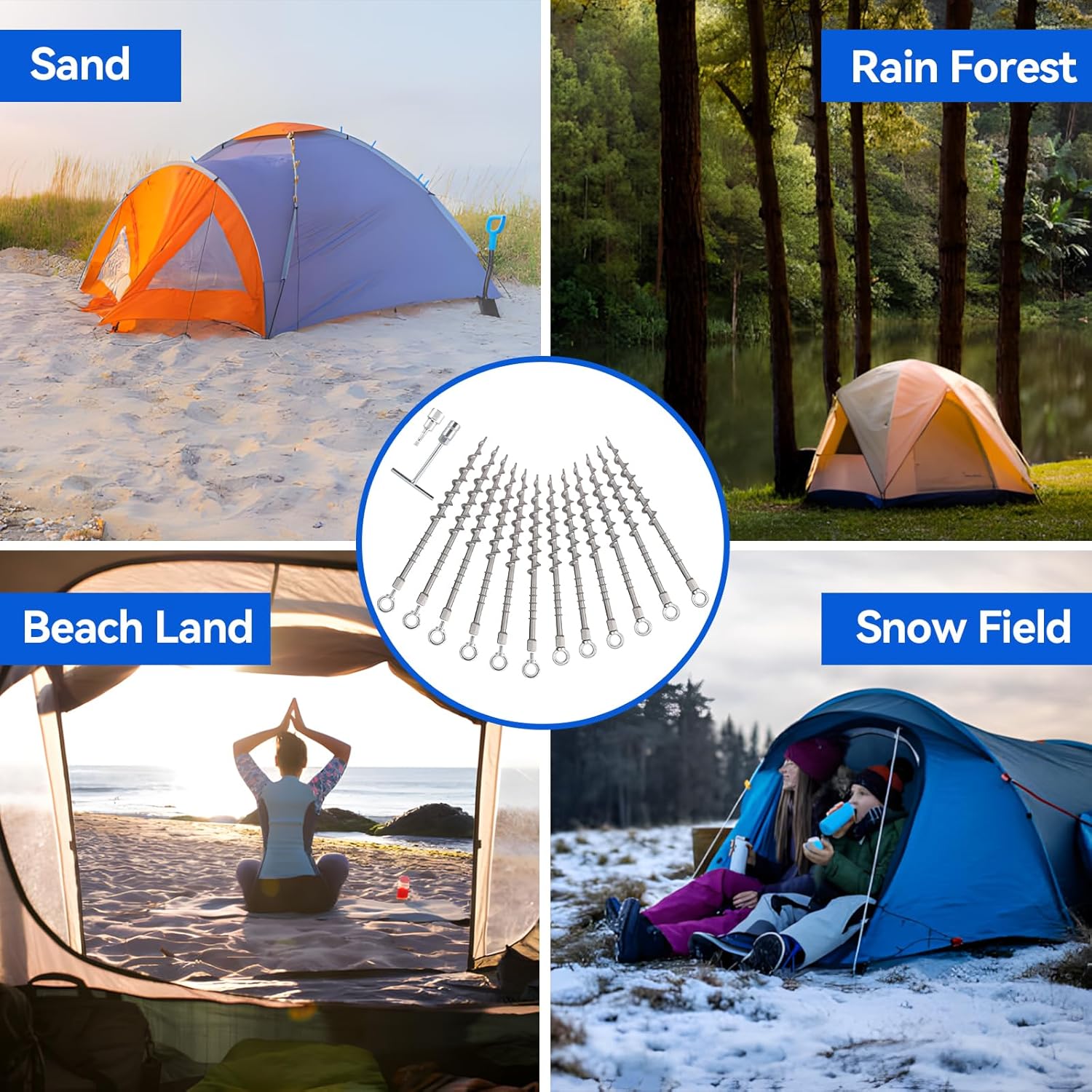 Secure Your Outdoor Adventures with 12 Pcs 14" Detachable Ground Anchors - Non-Rust Aluminum Tent Stakes for Camping, Trampolines, and More
