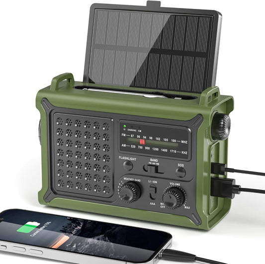 Ultimate Solar-Powered Emergency Radio with 12000mAh Battery, AM/FM/NOAA Reception, SOS Alarm, and Dual LED Flashlight for All Your Outdoor Adventures