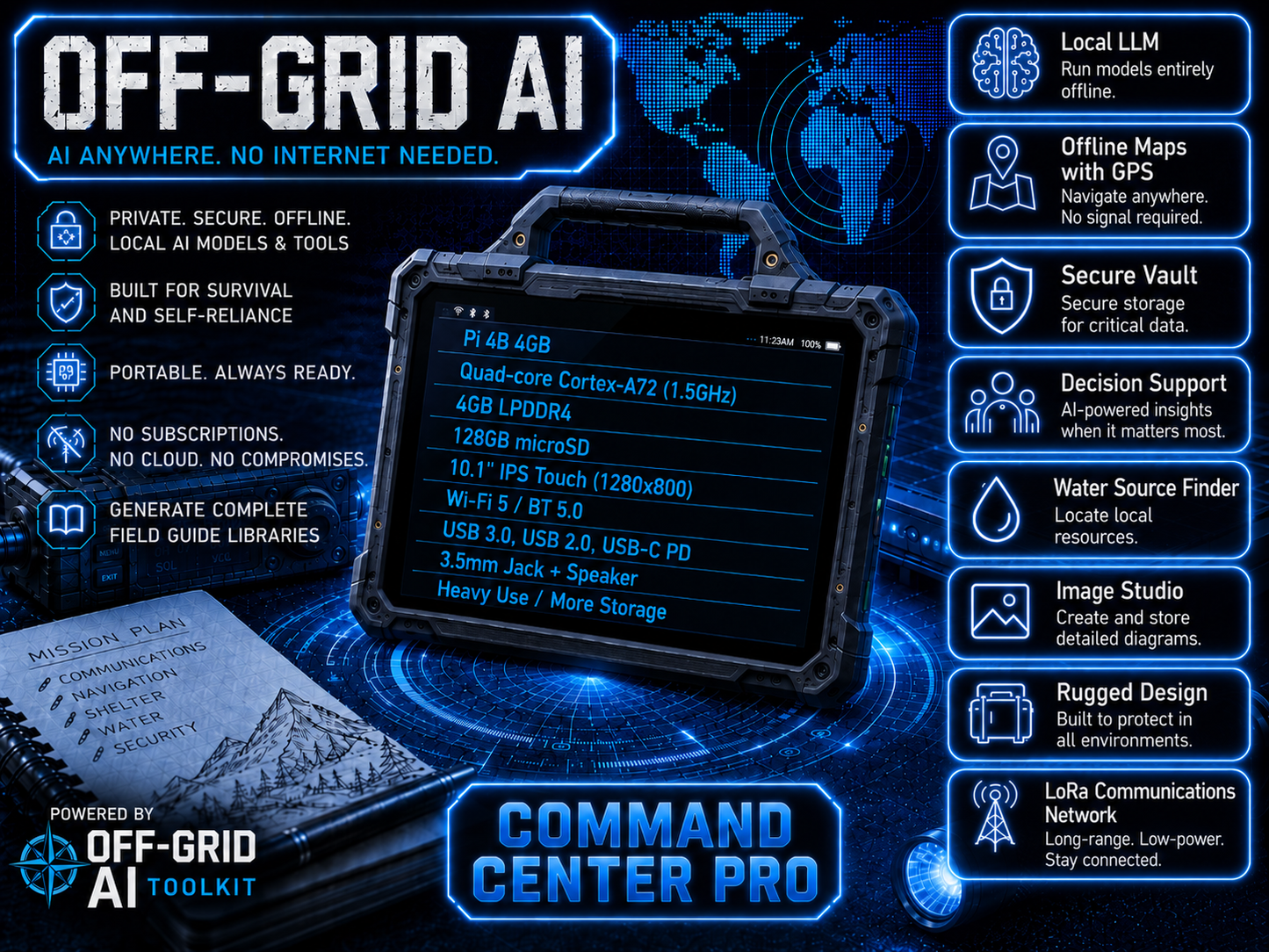 Rugged Raspberry Pi 4GB Tablet | Command Center Pro