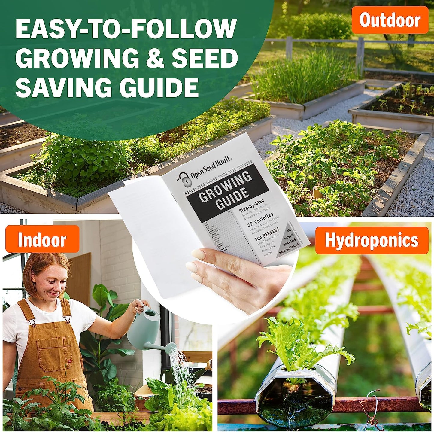 15,000 Heirloom Seeds Non GMO Vegetable and Fruit Seeds for Planting Outdoor & Indoor - 32 Variety Pack of Survival Garden Seeds