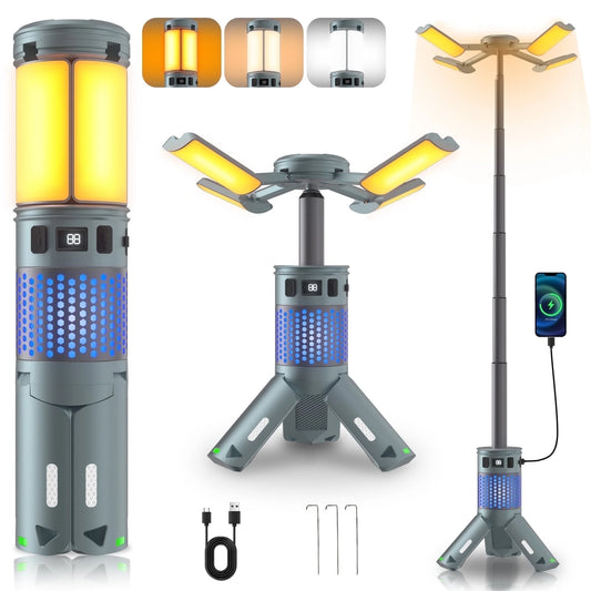 Camping Lantern Rechargeable Telescopic, 12000Mah Waterproof LED Flashlight Magnetic Camping Light Camping Essentials, Portable Outdoor Emergency Light for Power Outage